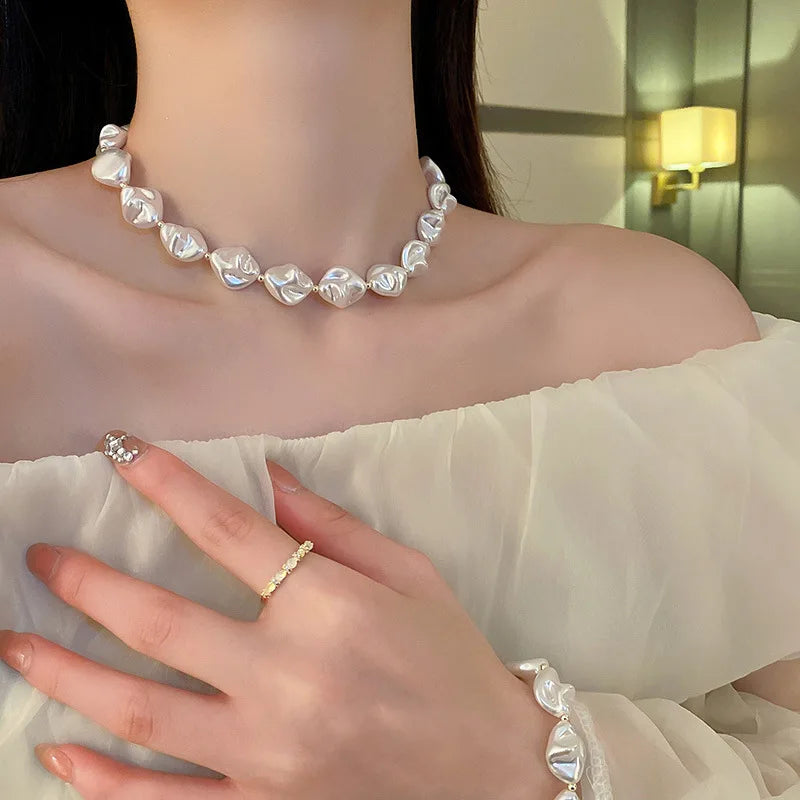 Y2K Irregular Pearl Long Chain Necklace for Women