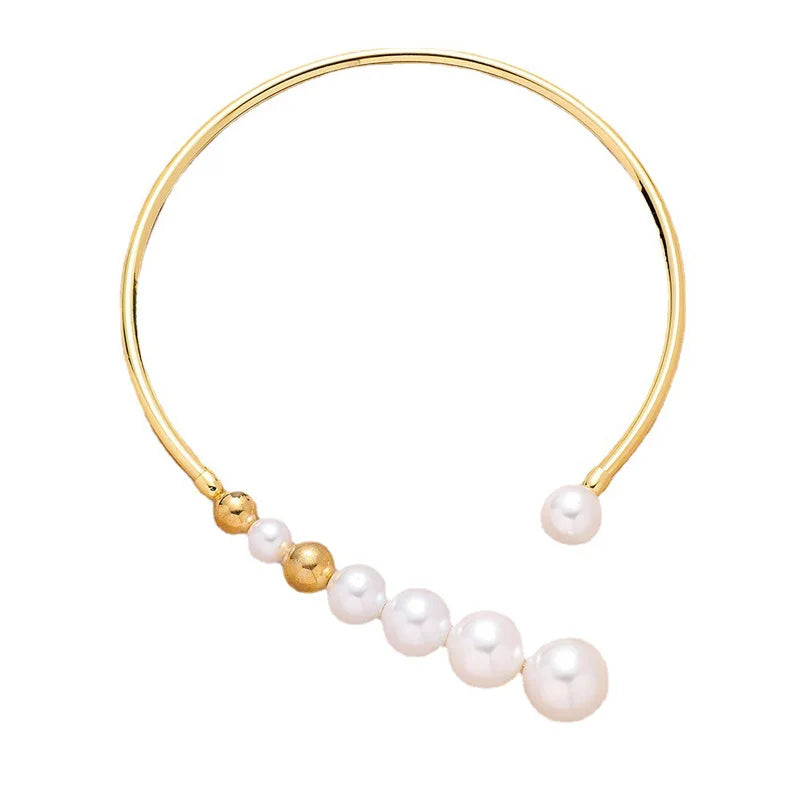 Korean Elegant Pearl Necklace with Gold Accents for Women
